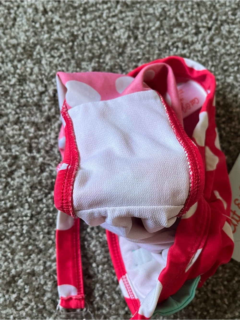 Cat & Jack Infant Red Polka Dot One-Piece Swimsuit with Mint Bow (12M)